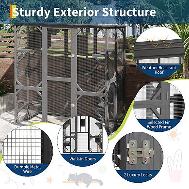 70" Outdoor Cat Enclosure Large Walk-in Catio with Jumping Platforms, Resting Box & UV Resistant
