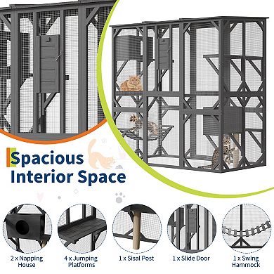 70" Outdoor Cat Enclosure Large Walk-in Catio with Jumping Platforms, Resting Box & UV Resistant