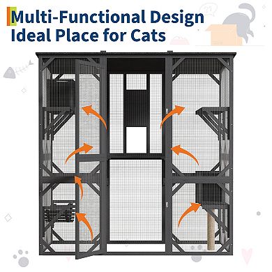 70" Outdoor Cat Enclosure Large Walk-in Catio with Jumping Platforms, Resting Box & UV Resistant