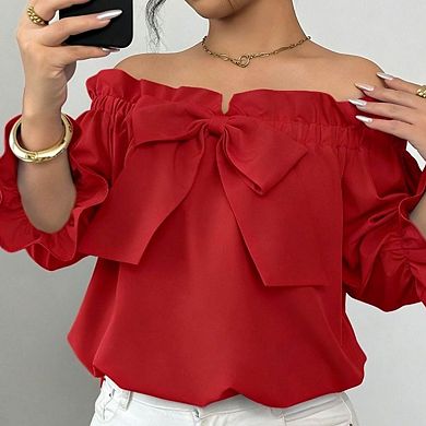 Women's Convertible Off-the-Shoulder Bow Blouse