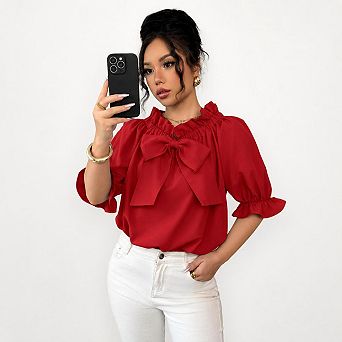 Women's Convertible Off-the-Shoulder Bow Blouse