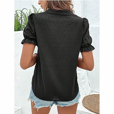 Women's Floral Embroidered Swiss Dot Blouse