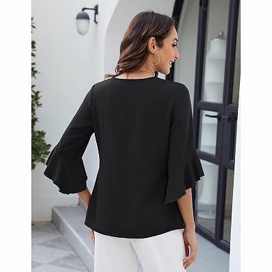 Women's V-Neck Bell Sleeve Blouse