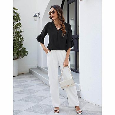 Women's V-Neck Bell Sleeve Blouse
