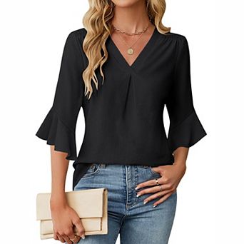 Women's V-Neck Bell Sleeve Blouse