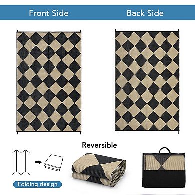 Reversible Outdoor Rug, Waterproof Straw Carpet, Lightweight, Geometric Design for Patio, Camping