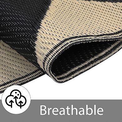 Reversible Outdoor Rug, Waterproof Straw Carpet, Lightweight, Geometric Design for Patio, Camping