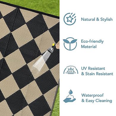 Reversible Outdoor Rug, Waterproof Straw Carpet, Lightweight, Geometric Design for Patio, Camping