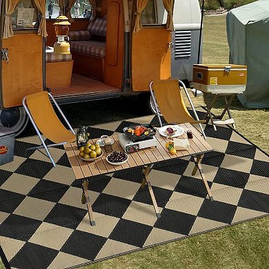 Reversible Outdoor Rug, Waterproof Straw Carpet, Lightweight, Geometric Design for Patio, Camping