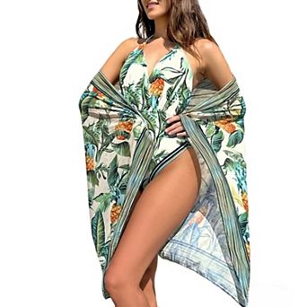 Women's 2 pc Swimsuit & Cover Up Set, Halter One-Piece Bathing Suit with Wrap
