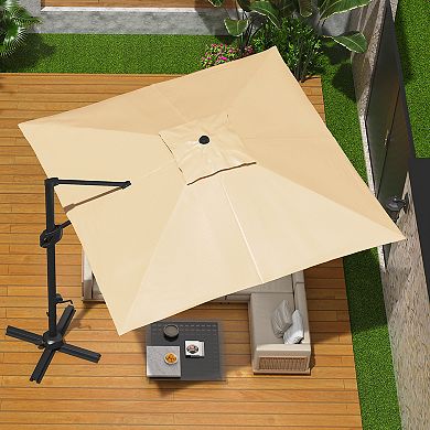 Heavy Duty 10x10FT Square Cantilever Patio Umbrella Aluminum Frame, Adjustable Tilt, Solar LED