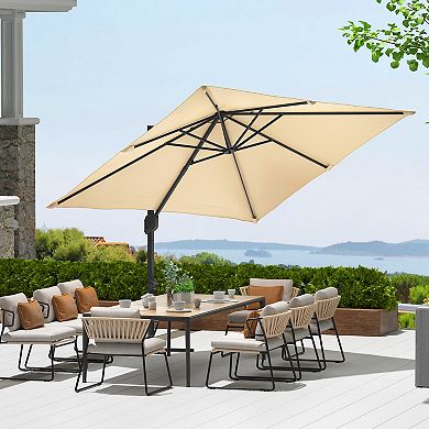 Heavy Duty 10x10FT Square Cantilever Patio Umbrella Aluminum Frame, Adjustable Tilt, Solar LED