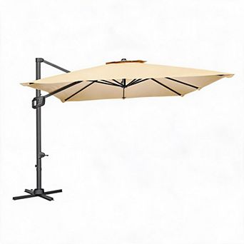 Heavy Duty 10x10FT Square Cantilever Patio Umbrella Aluminum Frame, Adjustable Tilt, Solar LED