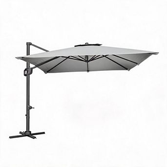 Heavy Duty 10x10FT Square Cantilever Patio Umbrella Aluminum Frame, Adjustable Tilt, Solar LED