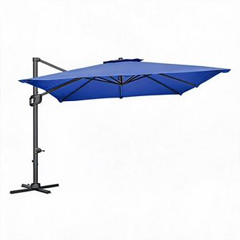 Heavy Duty 10x10FT Square Cantilever Patio Umbrella Aluminum Frame, Adjustable Tilt, Solar LED