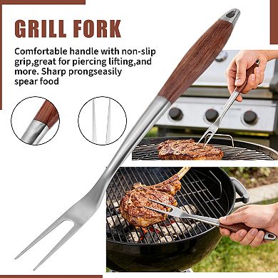 4pcs Stainless Steel BBQ Tools Set,Grilling Utensils with Natural Rosewood Handle for Outdoor
