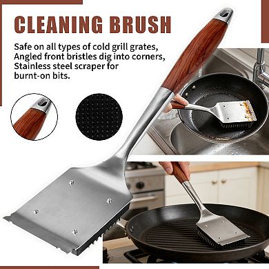 4pcs Stainless Steel BBQ Tools Set,Grilling Utensils with Natural Rosewood Handle for Outdoor