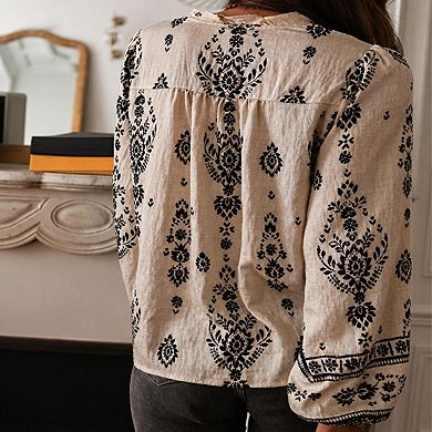 Women's Floral Print Ruffle Neck Blouse