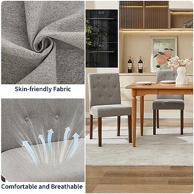Set of 6 Modern Cushioned Dining Chairs, Linen Fabric & Button Decoration for Multi-Room Home Use