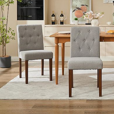 Set of 6 Modern Cushioned Dining Chairs, Linen Fabric & Button Decoration for Multi-Room Home Use