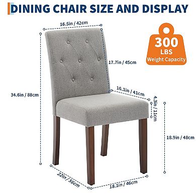 Set of 6 Modern Cushioned Dining Chairs, Linen Fabric & Button Decoration for Multi-Room Home Use