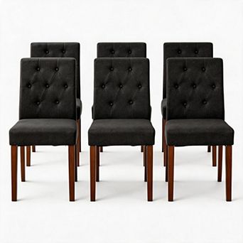 Set of 6 Modern Cushioned Dining Chairs, Linen Fabric & Button Decoration for Multi-Room Home Use