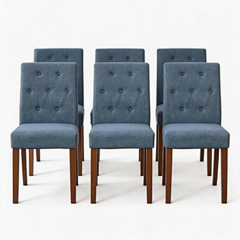 Set of 6 Modern Cushioned Dining Chairs, Linen Fabric & Button Decoration for Multi-Room Home Use