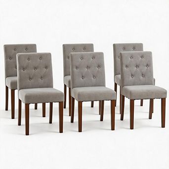 Set of 6 Modern Cushioned Dining Chairs, Linen Fabric & Button Decoration for Multi-Room Home Use