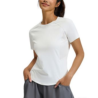Women's Quick-Dry Workout T-Shirt Short Sleeve Breathable Mesh Panel Athletic Top