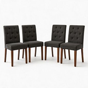 4 pc Modern Padded Dining Chairs, Soft Linen Fabric, Sturdy Wooden Legs for Indoor Home Use