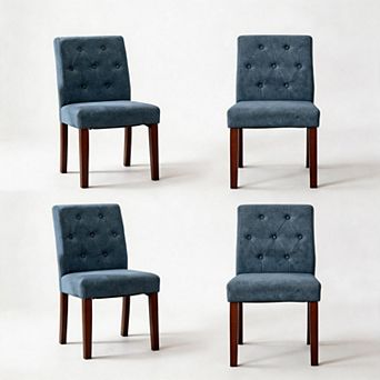 4 pc Modern Padded Dining Chairs, Soft Linen Fabric, Sturdy Wooden Legs for Indoor Home Use