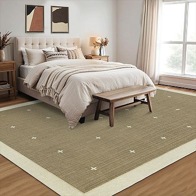 Modern Bordered Rug Geometric Carpet Contemporary Cross Motifs Dot Area Rug