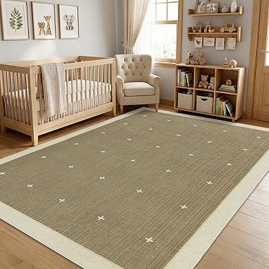 Modern Bordered Rug Geometric Carpet Contemporary Cross Motifs Dot Area Rug
