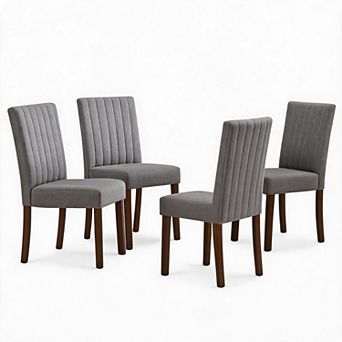 Set of 4 Modern Dining Chairs, Linen Fabric, Wooden Legs, Padded Seat for Dining & Living Room