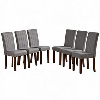 6 pc Parsons Dining Chairs, Linen Fabric, Sturdy Wood Legs, Padded Seat for Kitchen & Dining Room