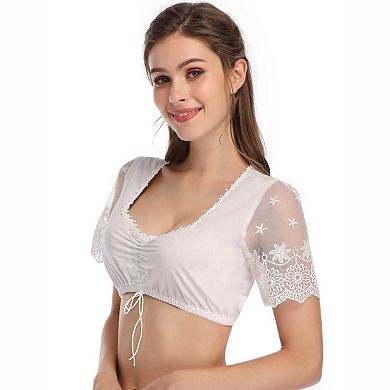 Women's Lace Drawstring Cropped Blouse