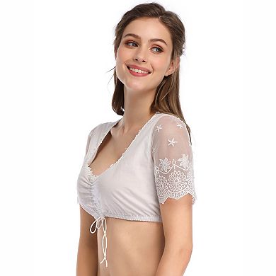 Women's Lace Drawstring Cropped Blouse