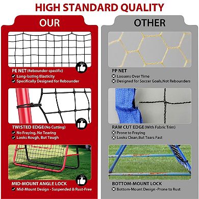 Rebounder Net with Quick-Switch Angle, Soccer Pitchback Trainer for Control & Passing Practice