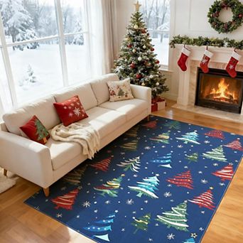 Tree Kitchen Hallway Entryway Rug Soft Holiday Decor Mat Green
