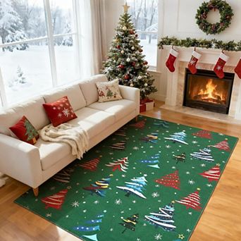 Tree Kitchen Hallway Entryway Rug Soft Holiday Decor Mat Green