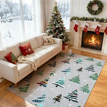 Tree Kitchen Hallway Entryway Rug Soft Holiday Decor Mat Green