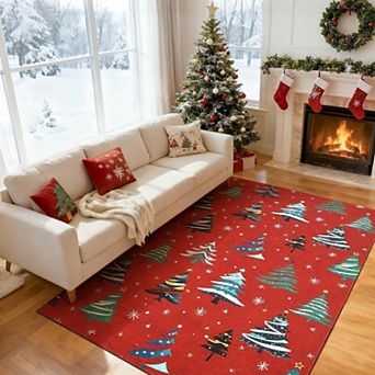 Tree Kitchen Hallway Entryway Rug Soft Holiday Decor Mat Green