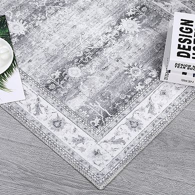 Vintage Floral Area Rugs Large Machine Washable Non Slip Non Shedding Foldable