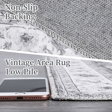Vintage Floral Area Rugs Large Machine Washable Non Slip Non Shedding Foldable