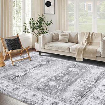 Vintage Floral Area Rugs Large Machine Washable Non Slip Non Shedding Foldable