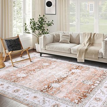 Vintage Floral Area Rugs Large Machine Washable Non Slip Non Shedding Foldable
