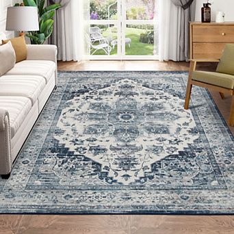 Vintage Area Rugs with Low Pile Anti Slip Machine Washable for Living Room and Bedroom