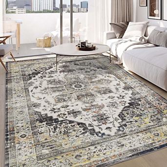 Vintage Area Rugs with Low Pile Anti Slip Machine Washable for Living Room and Bedroom