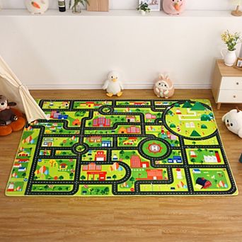 Thick Black Road Traffic Play Mat Non Slip childs Area Rugs for Playroom and Classroom