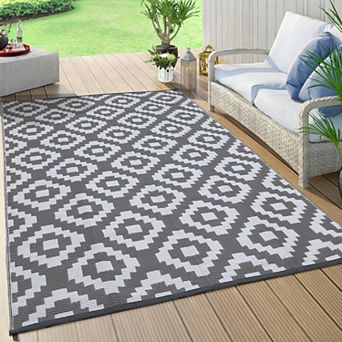 Waterproof Outdoor Patio Area Rugs Gray Plastic Checkered Area Rugs
